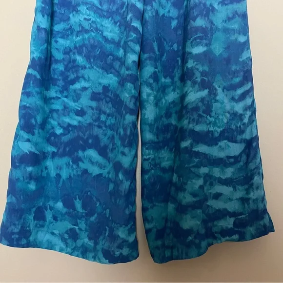 Soft Surroundings Wide Leg Pull on Pants Large Blue Tie Dye Beach Vacation NEW - Picture 9 of 12